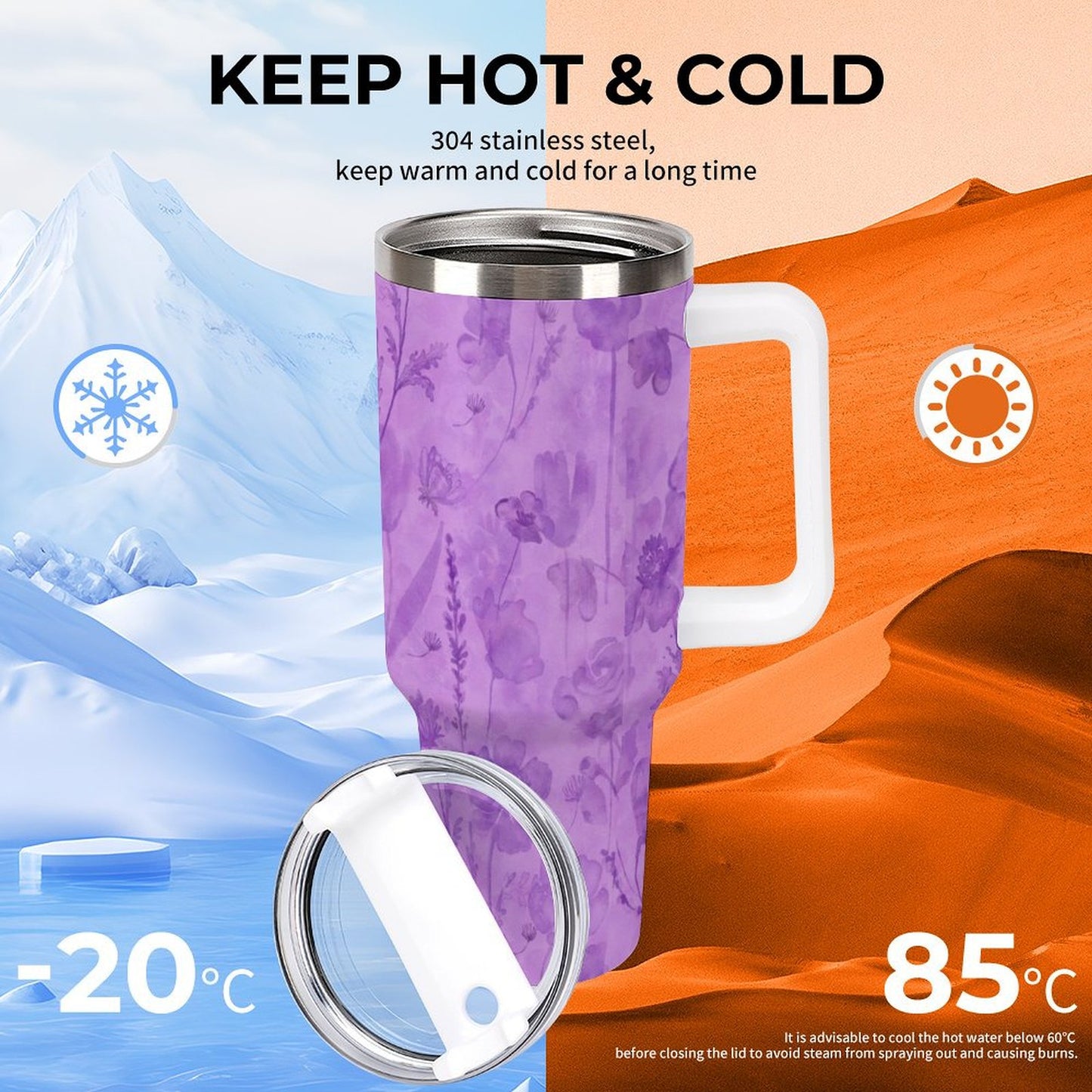 PHDT00031 POD US Local Tumbler 40 oz Large Capacity Car Cup Purple, Watercolor, Floral