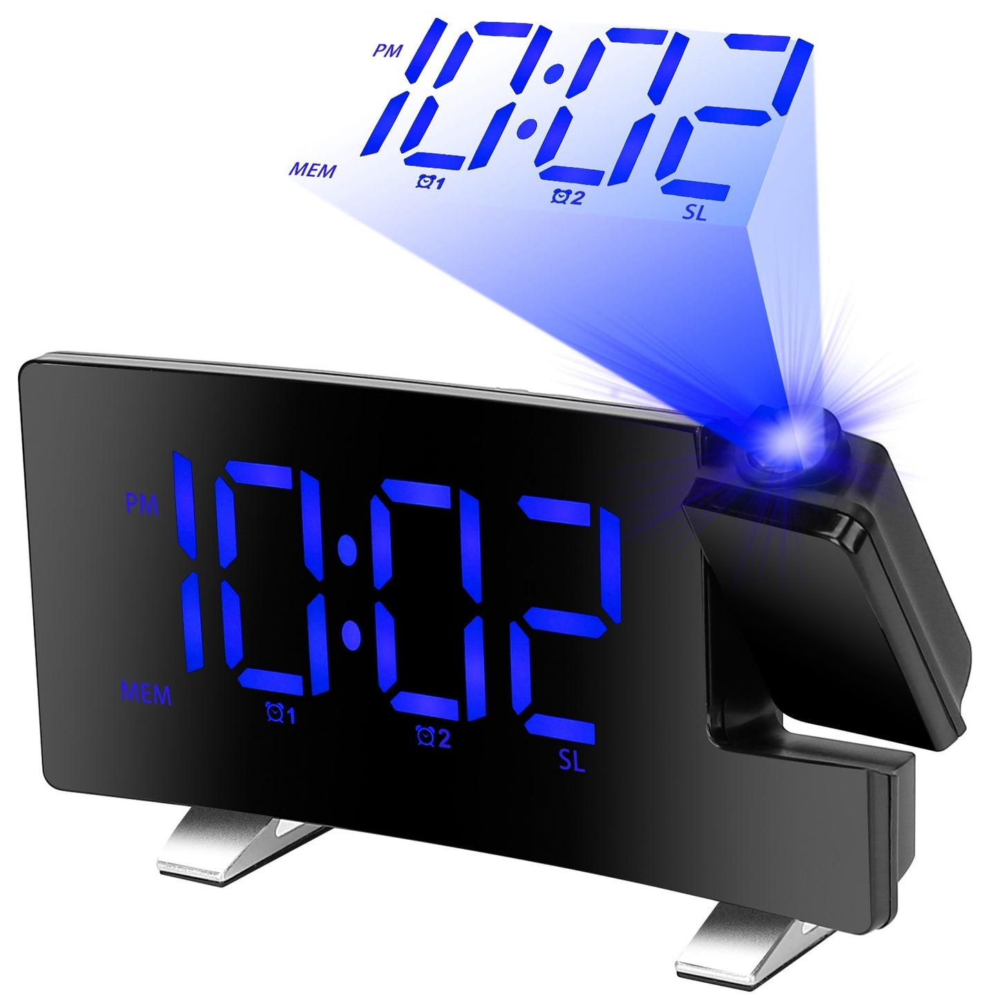 US Local 1 Pc Projection Alarm Clock With Radio Function Curved Screen LED Digital Alarm Clock With Dual Alarms 4 Dimmer 12-24 Hour USB Charging Port 180Degree Rotatable Projection