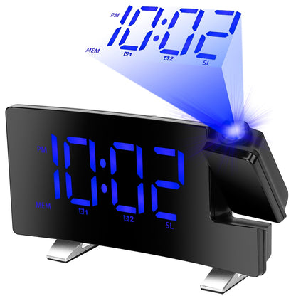 US Local 1 Pc Projection Alarm Clock With Radio Function Curved Screen LED Digital Alarm Clock With Dual Alarms 4 Dimmer 12-24 Hour USB Charging Port 180Degree Rotatable Projection
