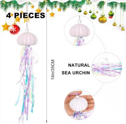 US Local 4 PCS Sea Urchin Hanging Ornaments For Christmas Tree Coastal Natural Sea Urchin Crafts With Rope
