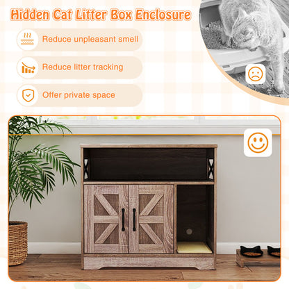 US Local Cat Litter Box Enclosure Hidden Cat Washroom Furniture With Storage
