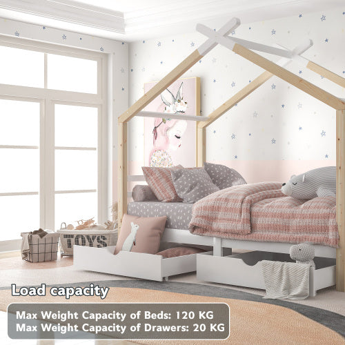 UK Local Kids Single Bed Frames Toddler Beds Storage Underneath 3FT Single Bed With Storage Solid Pine Wood House Tree Canopy Bed For Children Girls And Boys Toddler Bed Wood