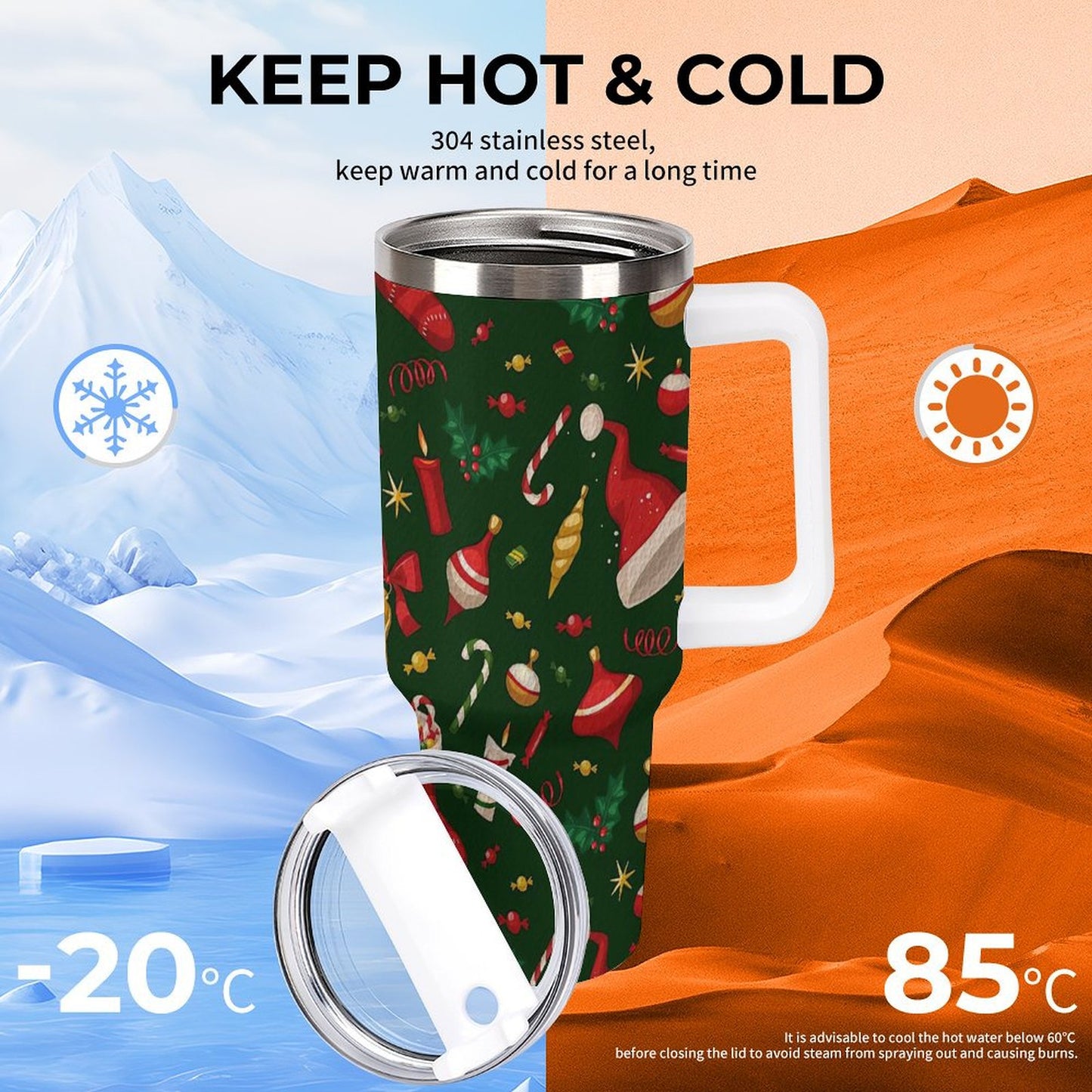 PHDT00154 POD US Local Tumbler 40 oz Large Capacity Car Cup Christmas Sock