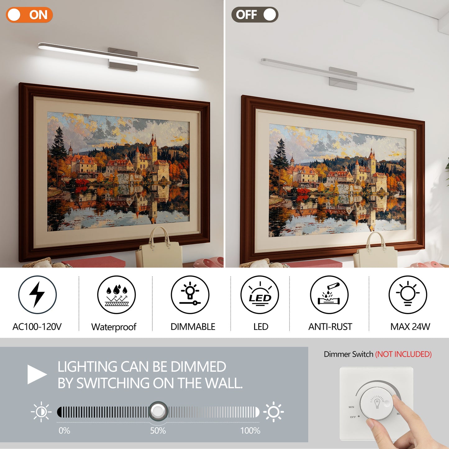 US Local Modern LED Vanity Lights For Bathroom 39IN 24W Daylight White Chrome Light Fixtures Bathroom Lights Over Mirror Vanity Lighting Fixtures Vanity Light