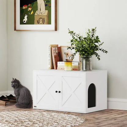US Local Cat Litter Box Enclosure With Barn Door, Cat Hole