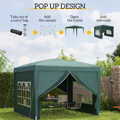 UK Local Outsunny 3 X 3m Pop Up Gazebo, Wedding Party Canopy Tent Marquee With Carry Bag And Windows, Green