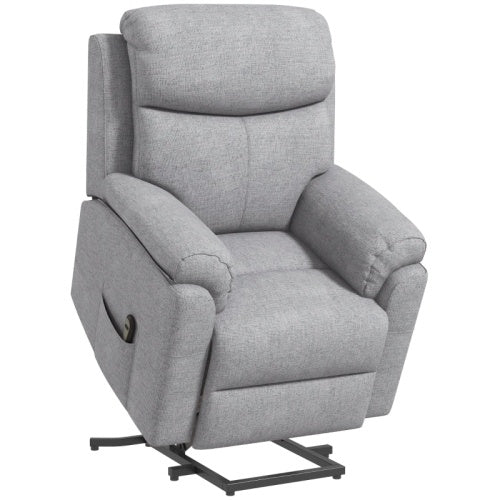 UK Local HOMCOM Power Lift Recliner Chair, Electric Lift Chair For Elderly, Overstuffed Linen Fabric Riser And Reclining Armchair With Remote Control, Side Pockets, For Living Room, Grey