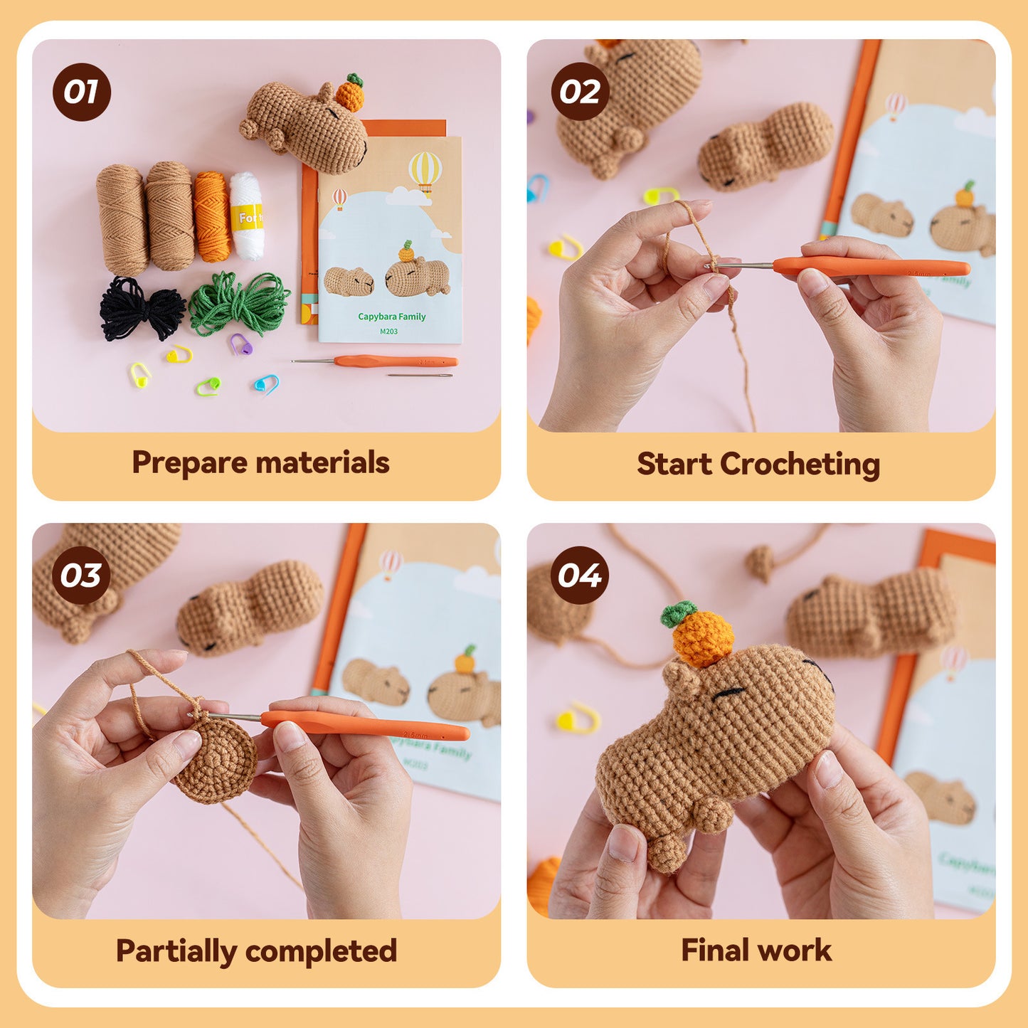 Crochet Kit Material Package Doll Capybara Handmade Diy Woven Christmas Thanksgiving Gift