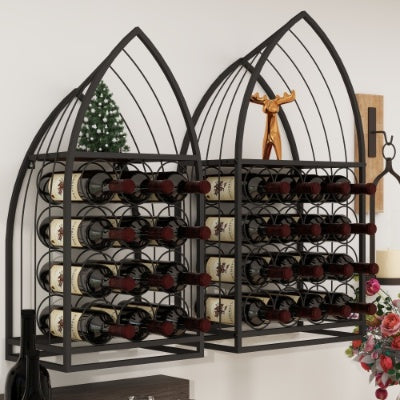 US Local Sailboat Shaped Wine Cabinet Rack, 2 Piece Display Rack, Freestanding Wine Cabinet With Bottle Storage, Spirits And Wine Home Bar, Kitchen, Dining Room Storage Rack