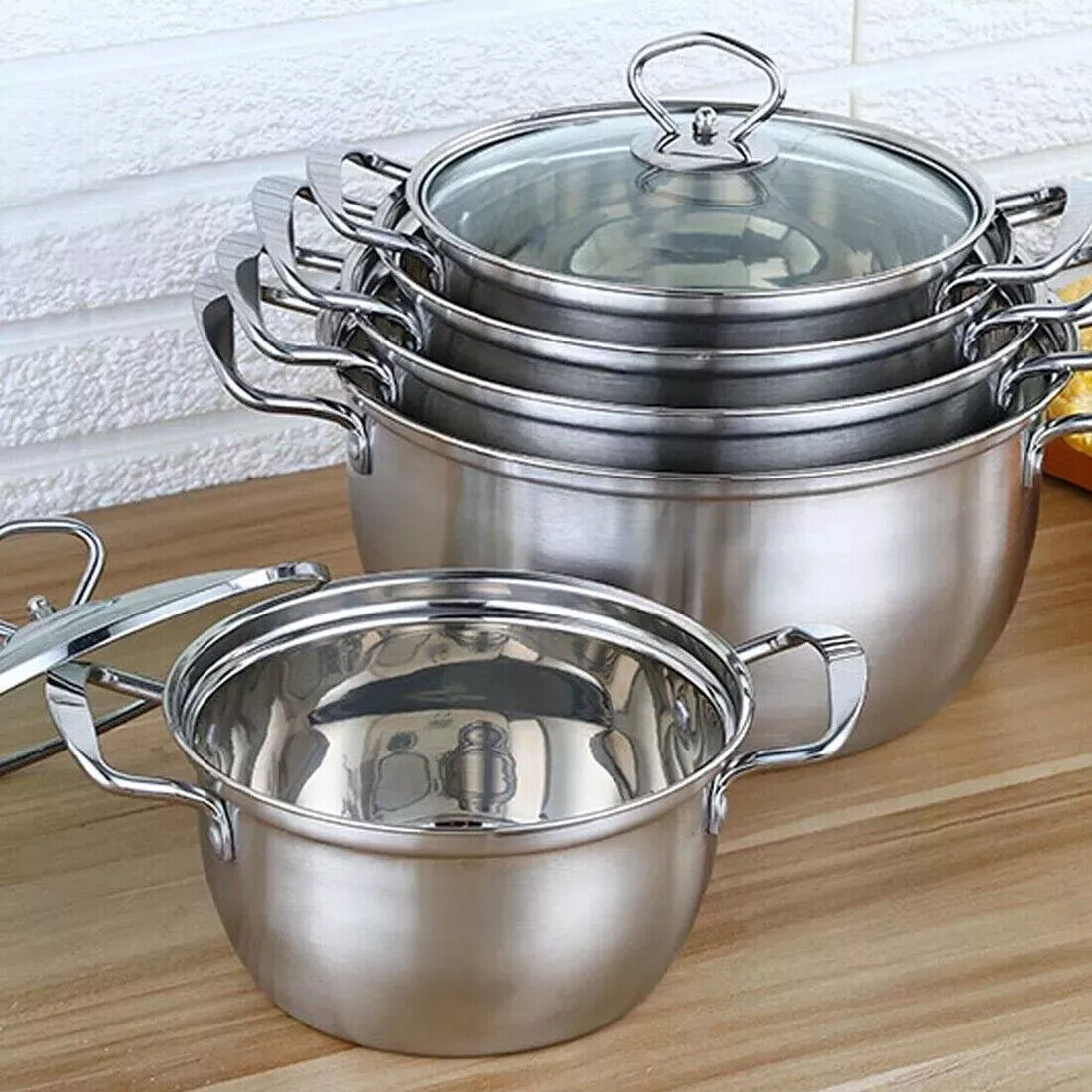 US Local 11PCS Induction Non Stick Stainless Steel Cookware Cooking Pot Pan With Lids Set