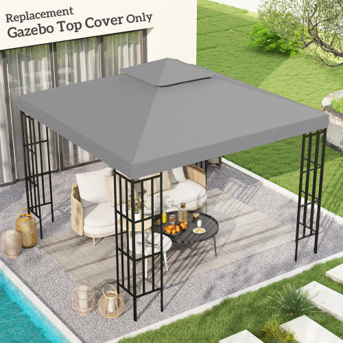 UK Local Outsunny  Gazebo Top Cover Double Tier Canopy Replacement Pavilion Roof Light Grey