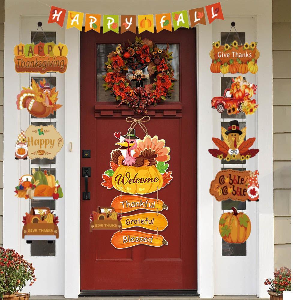 Thanksgiving Decoration Couplet Autumn Harvest Maple Leaf Hanging Flag Turkey Pumpkin Listing