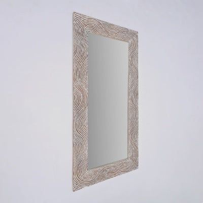 US Local Rustic White Solid Wood Handcarved Wave Design Rectangle Mirror Accent-36 X 72