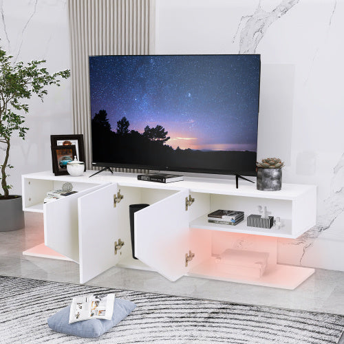 UK Local Entertainment Center LED TV Stand TV Cabinet With LED Lights, 3 Storage Cabinet And 2 Open Shelves High Gloss Entertainment Center Media Console Table Storage Desk For For 65 Inch TV