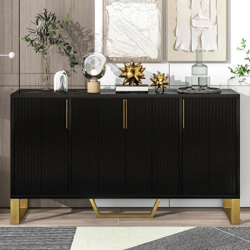 US Local Modern Sideboard With Four Doors, Metal Handles And Legs, And Adjustable Shelf Kitchen Cabinets