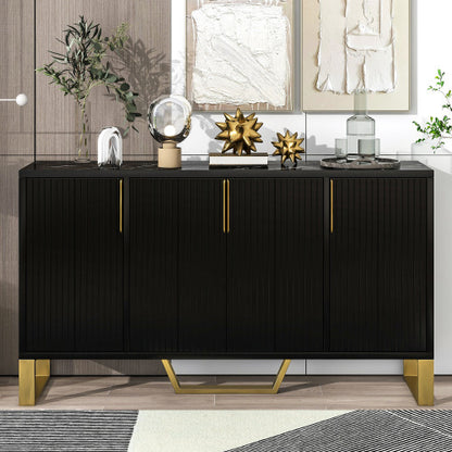 US Local Modern Sideboard With Four Doors, Metal Handles And Legs, And Adjustable Shelf Kitchen Cabinets