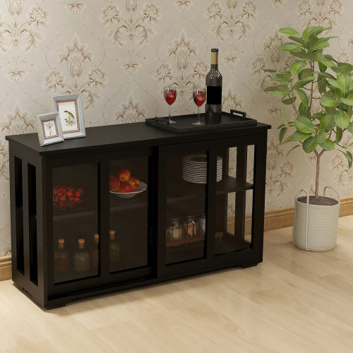 US Local Kitchen Storage Cabinet With Glass Door - Black