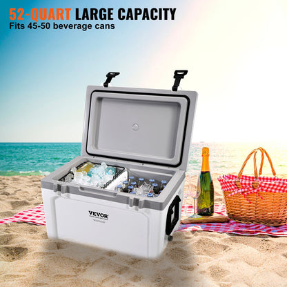 US Local Insulated Portable Cooler, 52 Qt, Holds 50 Cans, Ice Retention Hard Cooler With Heavy Duty Handle, Ice Chest Lunch Box For Camping, Beach, Picnic, Travel, Outdoor, Keeps Cool For Up To 6 Days