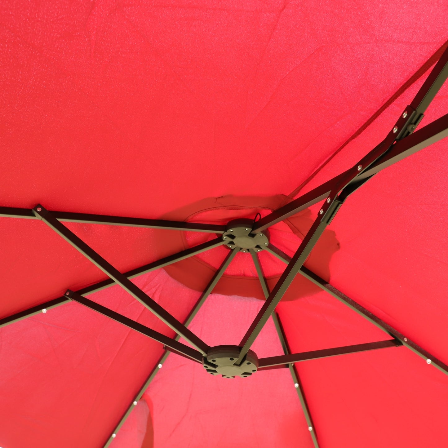 US Local 15x9ft Large Double-Sided Rectangular Outdoor Twin Patio Market Umbrella With Light And Base- Red