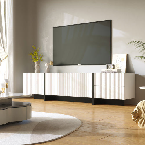 UK Local 190 Cm TV Cabinet With 3 Doors, 2 Drawers, Black And White