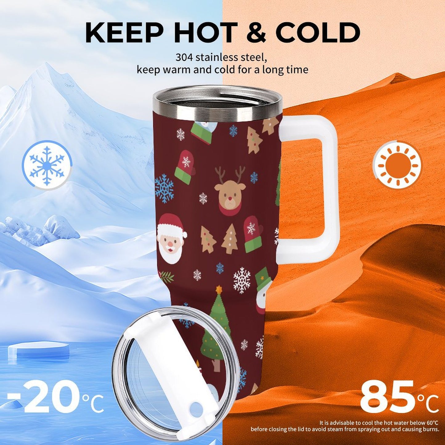 PHDT00067 POD US Local Tumbler 40 oz Large Capacity Car Cup Christmas Tree Santa Claus