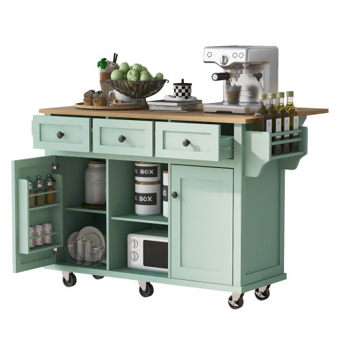 US Local Kitchen Trolley With Rubberwood Folding Leaf Countertops