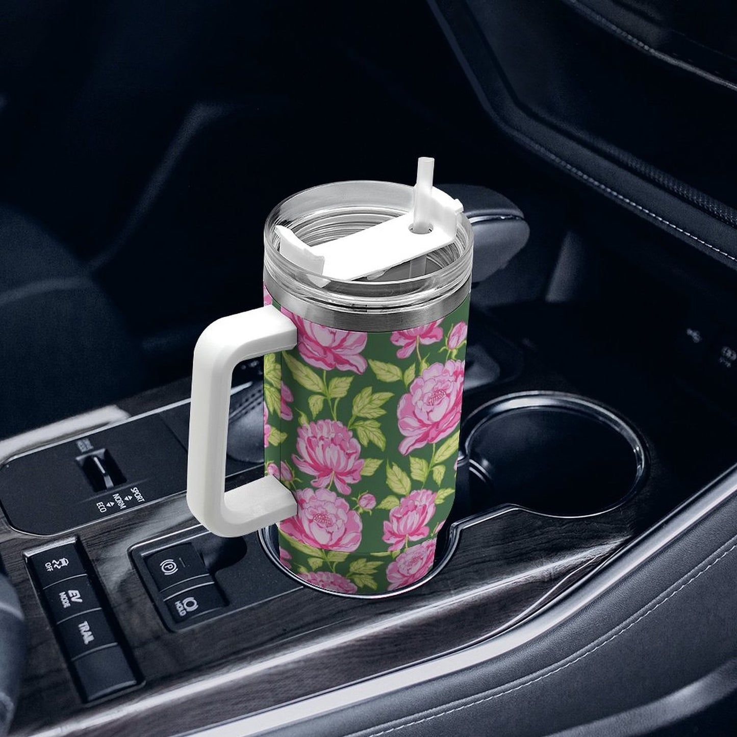 PHDT00430 POD US Local Tumbler 40 oz Large Capacity Car Cup Pink, Peony, Pink Green