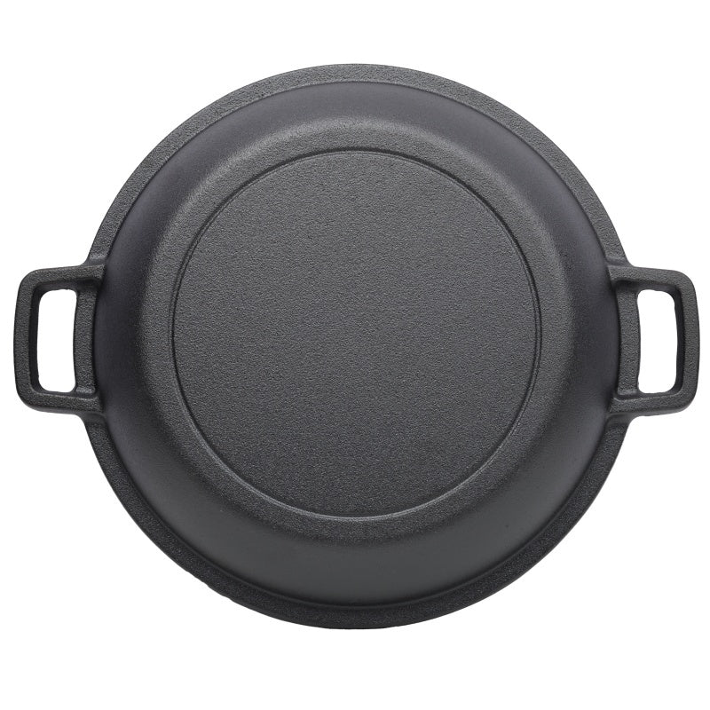 One In One Pre Seasoned Cast Iron Dutch Oven With Dual Handles, Outdoor Camping Deep Pot, With 2 Silicone Handle Covers