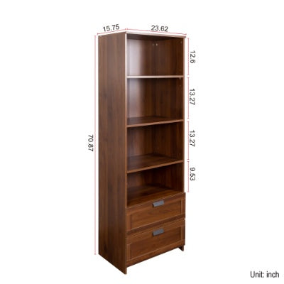 US Local Bookshelf With Drawers, 70.87 Tall, 4 Shelf, Modern, Home Office, Living Room, Study
