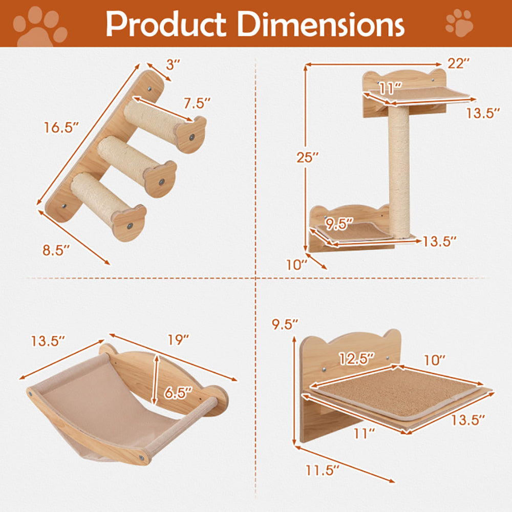 US Local Cat Wall Furniture Set Of 4 With Hammock 2-step Cat Tree And Perch