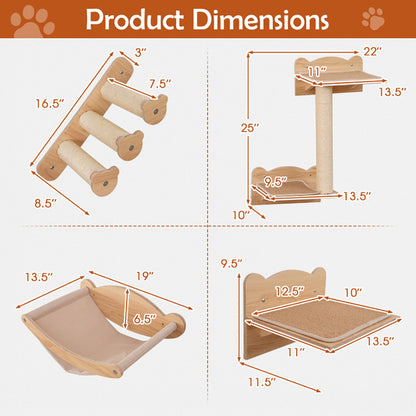 US Local Cat Wall Furniture Set Of 4 With Hammock 2-step Cat Tree And Perch