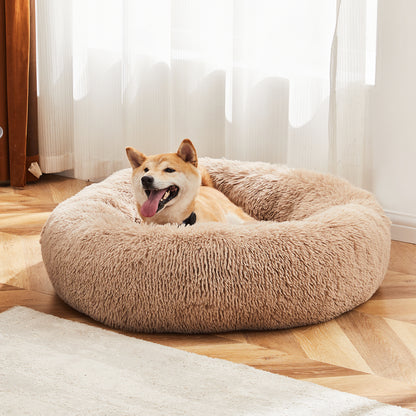 US Local 24 Inch Anti-Slip Round Fluffy Plush Faux Fur Cat Bed, Fits Up To 25 Lbs Pets