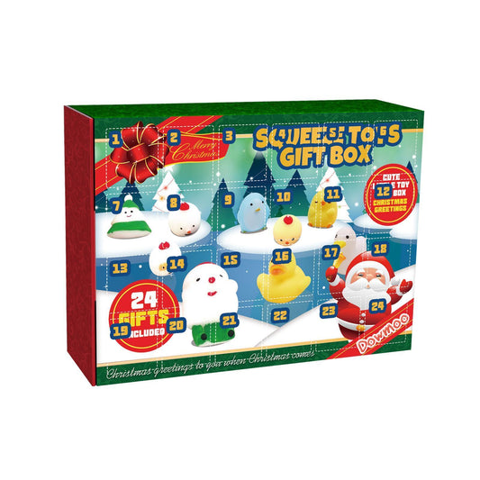US Local Christmas Squeezable Gift Box, 24-compartment Countdown Blind Box, Squeezeable Cartoon Toy For Stress Relief.