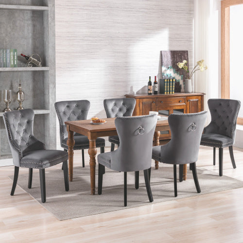 UK Local Elvet Dining Chairs Set Of 2 ,4, 6 With OAK Legs, Button, Chrome Knocker And Nailhead Trim Bedroom Chair Kitchen Chair Living Room Lounge Leisure Chair Grey, 2pcs,4pcs,6pcs