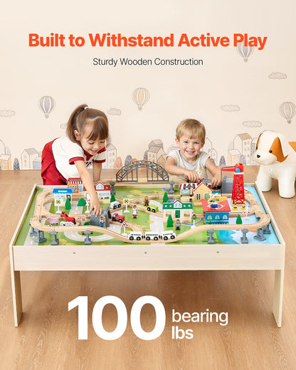 US Local Train Table 120 Pieces Wooden Kids Activity Table With Collapsible Storage Bin