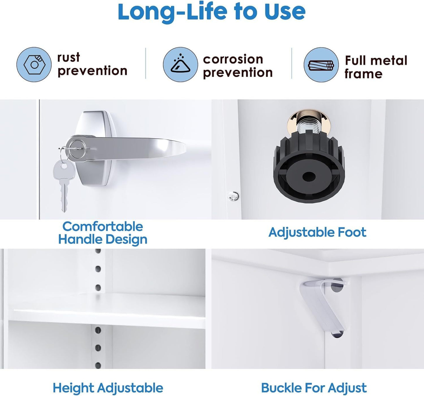 US Local Metal Cabinet,Garage Storage Cabinet With 4 Adjustable Shelves,Locking Tool Cabinets For Garage,Home,Office,Gym,School White