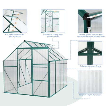 US Local Green-6 X 8 FT Outdoor Patio Greenhouse