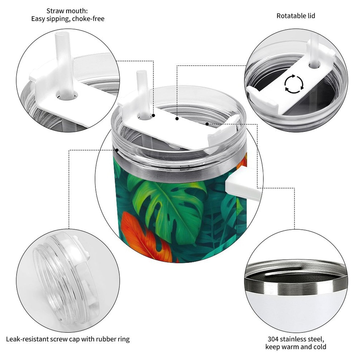 PHDT00463 POD US Local Tumbler 40 oz Large Capacity Car Cup Tropical Rainforest