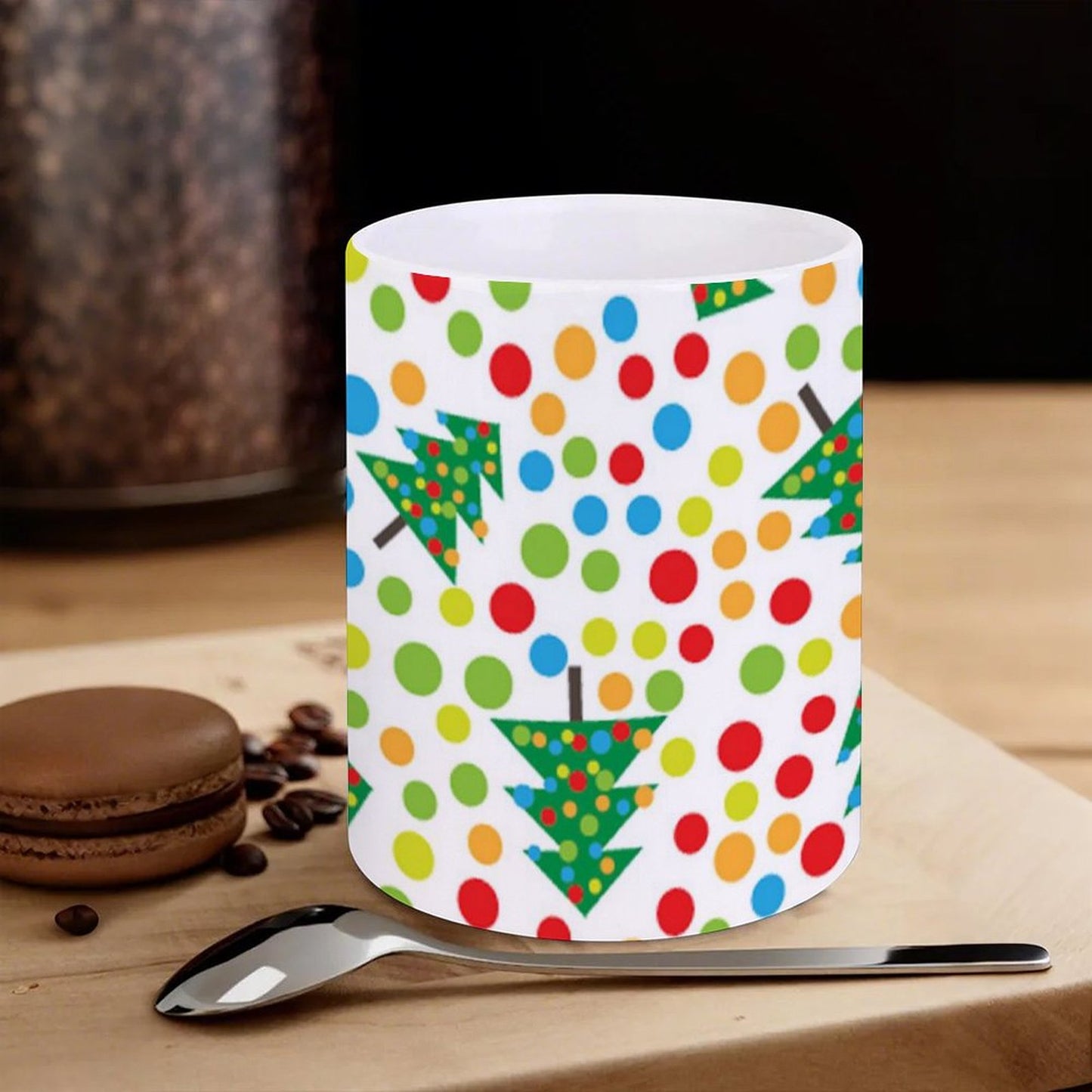 POD US Local White mug with full print, Christmas Tree Colored Dots 0026