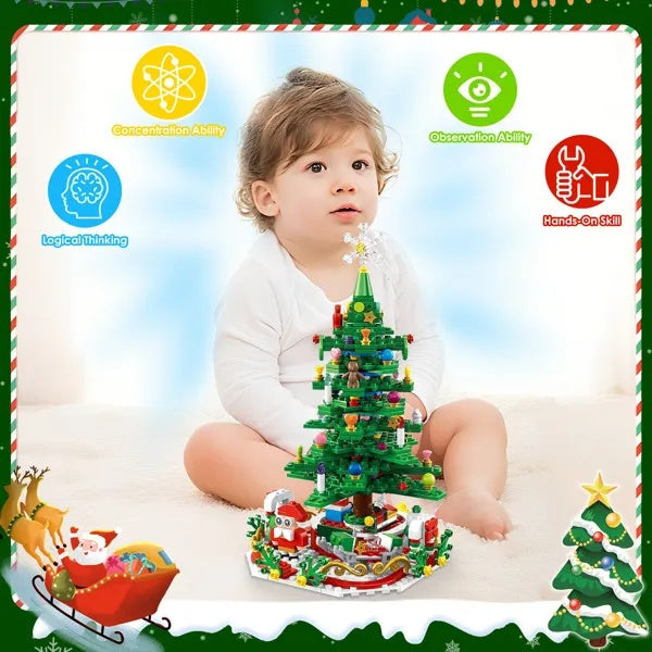 US Local Christmas Tree Building Toy - 701 Pcs With 24-Day Countdown Calendar, 30 LED Warm Lights USB Powered - Santa, Ornaments, Snowflake Topper - Educational Blocks For Kids 3-6, Tabletop Decor