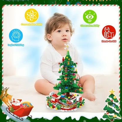 US Local Christmas Tree Building Toy - 701 Pcs With 24-Day Countdown Calendar, 30 LED Warm Lights USB Powered - Santa, Ornaments, Snowflake Topper - Educational Blocks For Kids 3-6, Tabletop Decor