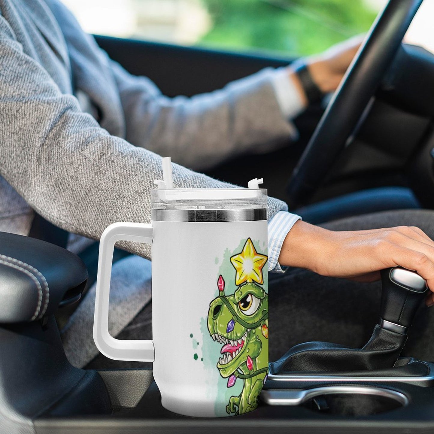 PHDT00207 POD US Local Tumbler 40 oz Large Capacity Car Cup Dinosaurs, Lights, Christmas