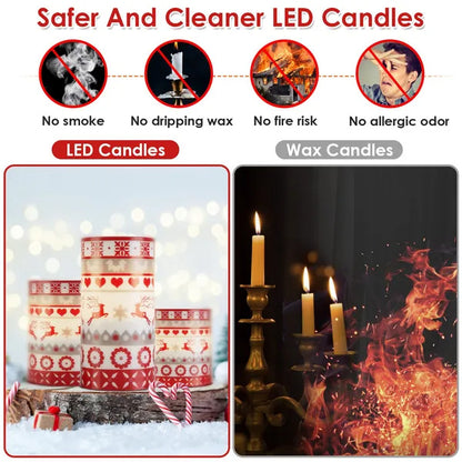 3Pcs Quantity Options Christmas Flameless LED Candles Deer Flickering Candle Lights Pillar Candles With 3 Lighting Modes Timer Remote Control