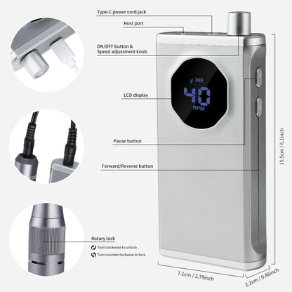 US Local Professional Nail Drill, 40000RPM Electric Nail File For Acrylic Gel Nails Polishing Removing, Rechargeable Portable Cordless Nail Drill Kit With Full Set Of Accessories At Salon Home