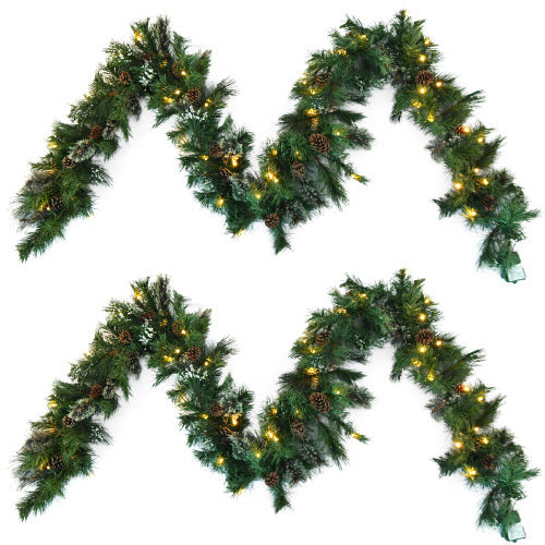 US Local Christmas Wreath With 20 Pine Cones And 50 Warm White LED Lights With Timer - Battery Powered - Outdoor, 160 Pointed Heads