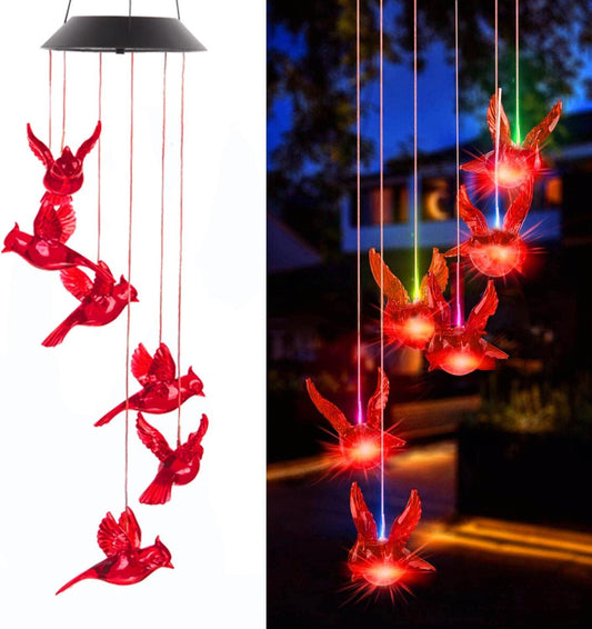 US Local 1PC Outdoor Solar Flaming Bird Wind Chime Lights, Outdoor Decorative Colorful Solar Wind Chimes, Co