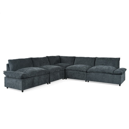 US Local 115.5 Modular Deep Gray Sectional Sofa With Durable Polyester Upholstery, Plush Cushions, Hidden Storage Compartments, And Versatile Design For Living Room, Lounge, Or Office