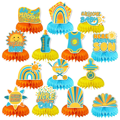 US Local 14 Pcs Here Comes The Son Baby Shower Decor, Baby Shower Honeycomb Centerpieces Set For Tables Here Comes The Son Sunshine Decorations Boho Rainbow Sun Gender Reveal Party Favors Supplies Clearance