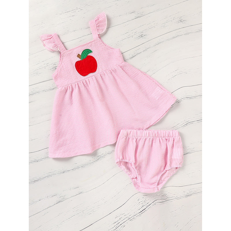 US Local Kids Baby Girl Back To School Outfit, First Day Of School, Summer Ruffle Sleeves Applique Top & Shorts Set