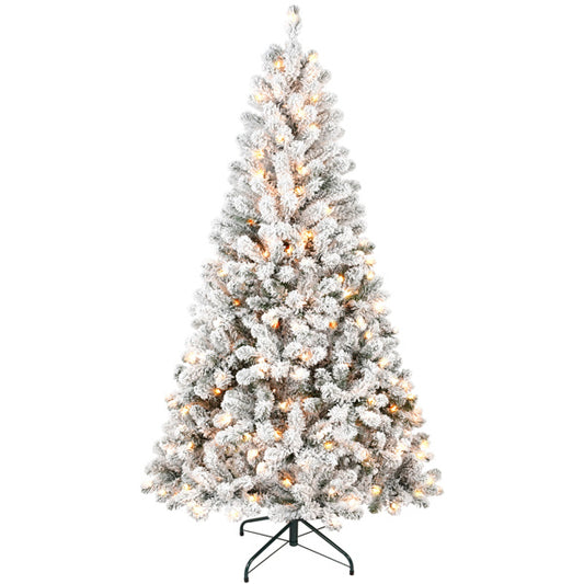 US Local Artificial 7ft Flocked Christmas Tree With 1022 PVC Branch Tips, 350L Warm White Led, Round Head, Foldable Base For Indoor Holiday Decorating
